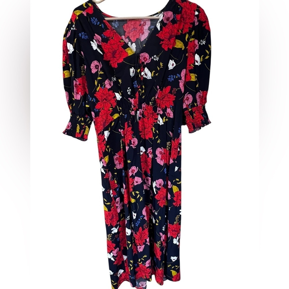 GAP Floral Puff Sleeve Maxi Dress - Red and Black